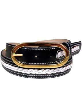 Oscar de la Renta Men's Leather Belt, Size Large, Black & White Gold Buckle
